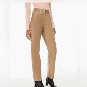 Wilfred Aritizia Melina High Rise Camel Faux Vegan Leather Straight Leg Pants